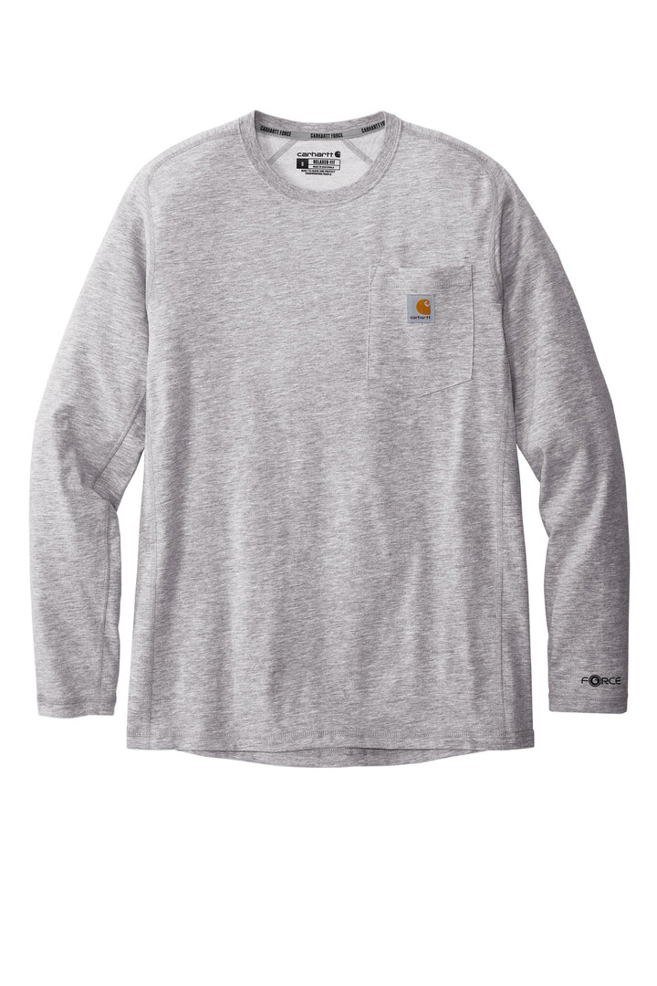 Front View of HthrGrey Carhartt Force Long Sleeve Pocket T-Shirt CT106656