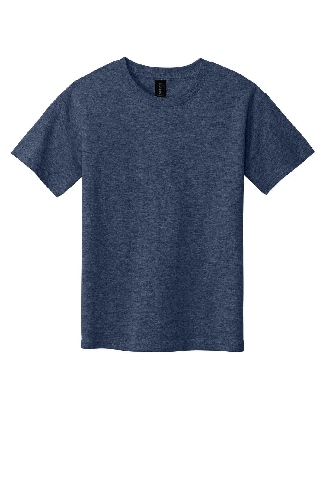 Front View of HthrNavy Gildan Youth Softstyle T-Shirt 64000B