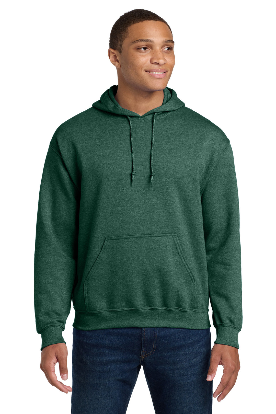 Front View of HtrDkGreen Gildan - Heavy Blend Hooded Sweatshirt. 18500