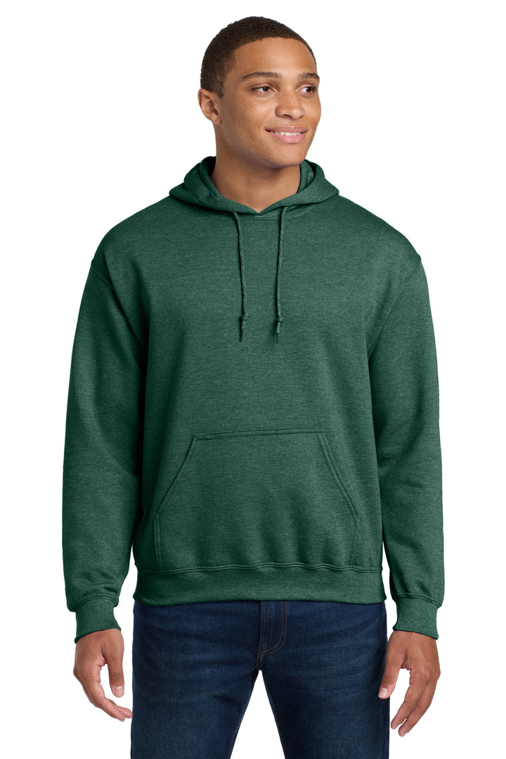 Front View of HtrDkGreen Gildan - Heavy Blend Hooded Sweatshirt. 18500