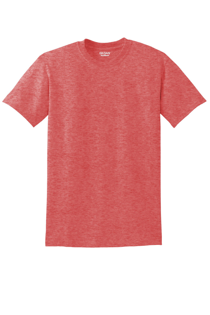 Front View of HtrScarRed Gildan DryBlend 50 Cotton/50 Poly T-Shirt. 8000