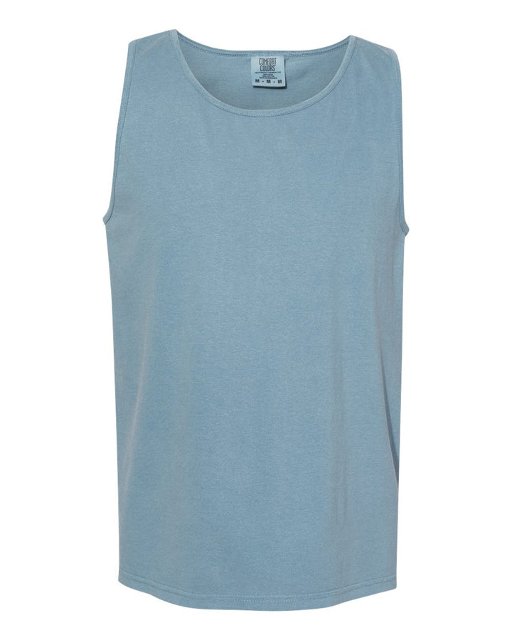Front View of Ice Blue Garment-Dyed Heavyweight Tank Top - 9360