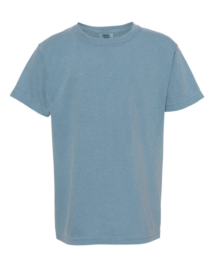 Front View of Ice Blue Garment-Dyed Youth Heavyweight T-Shirt - 9018