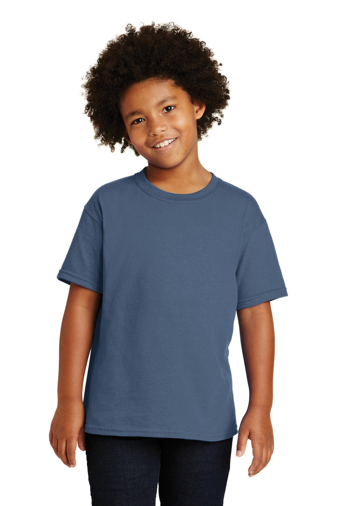 Front View of Indigo Blue Gildan - Youth Heavy Cotton 100% Cotton T-Shirt. 5000B