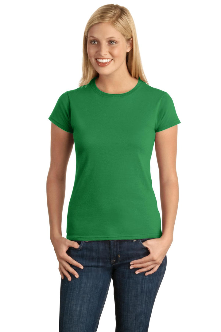 Front View of Irish Green Gildan Softstyle Women's T-Shirt. 64000L