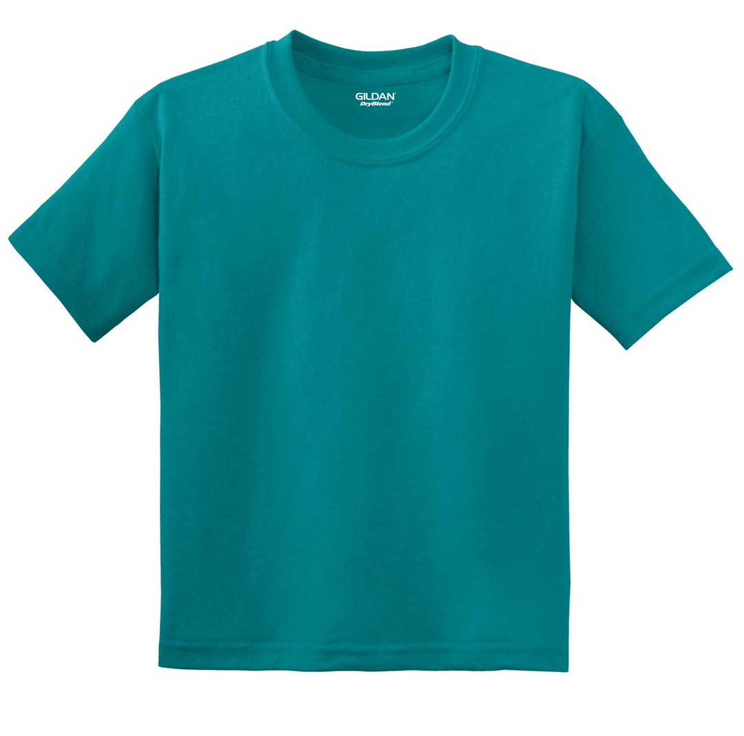 Front View of Jade Dome Gildan Youth DryBlend 50 Cotton/50 Poly T-Shirt. 8000B