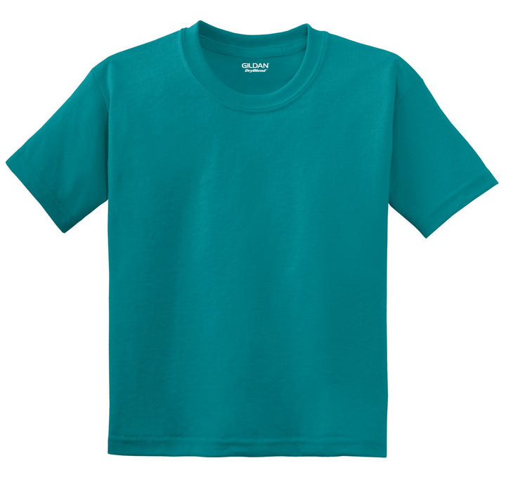 Front View of Jade Dome Gildan Youth DryBlend 50 Cotton/50 Poly T-Shirt. 8000B
