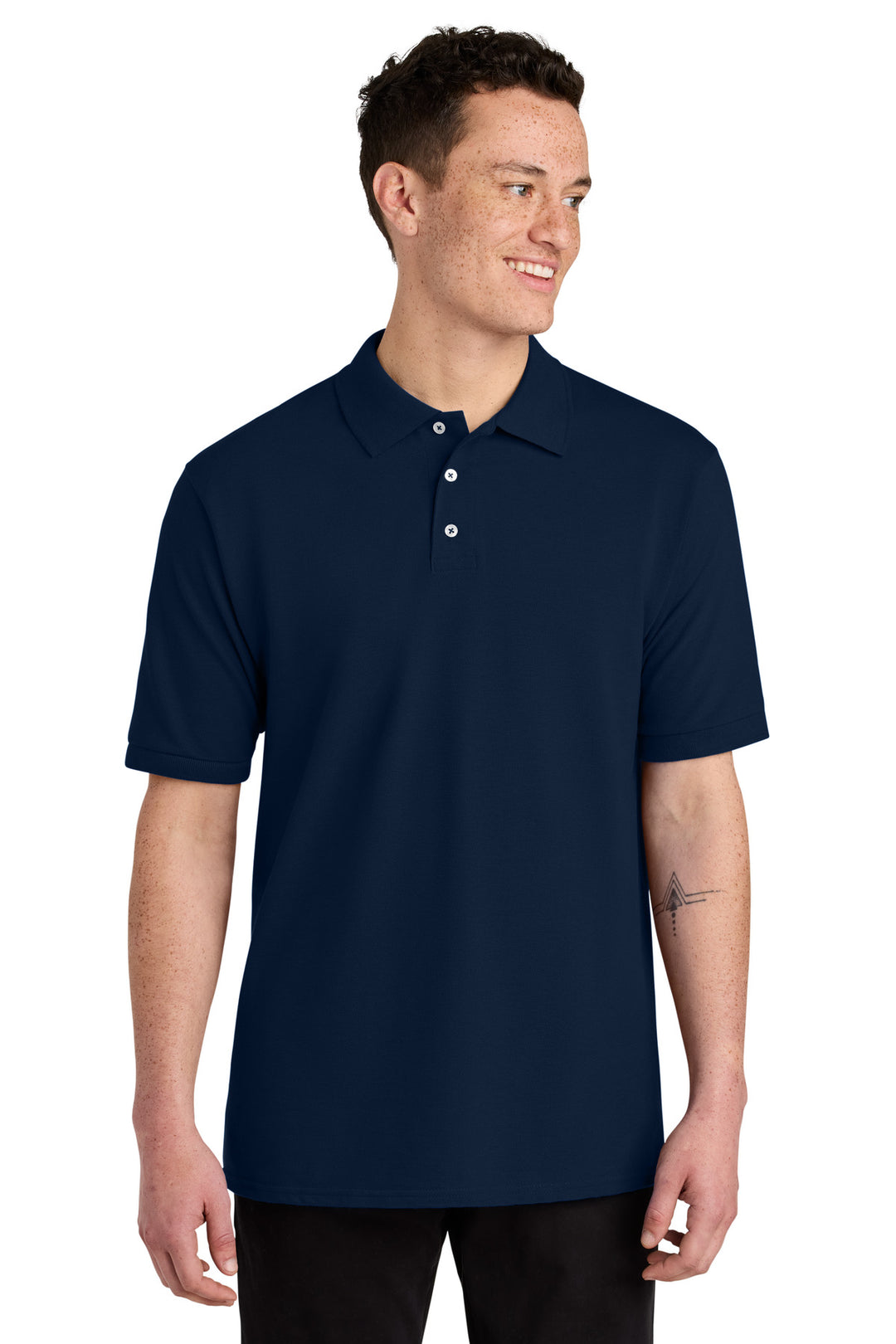 Front View of JNavy Jerzees Unisex Premium Ring Spun Cotton Pique Sport Shirt 443M