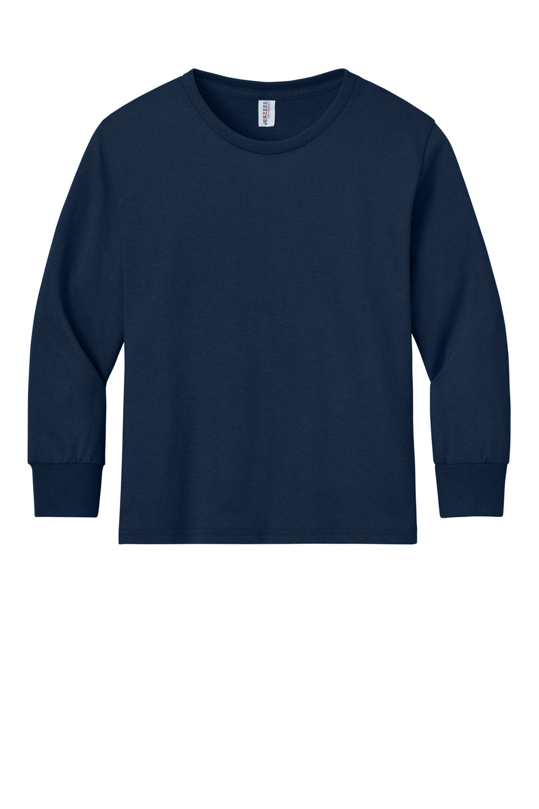 Front View of JNavy Jerzees Youth Dri-Power 50/50 Cotton/Poly Long Sleeve 29BL