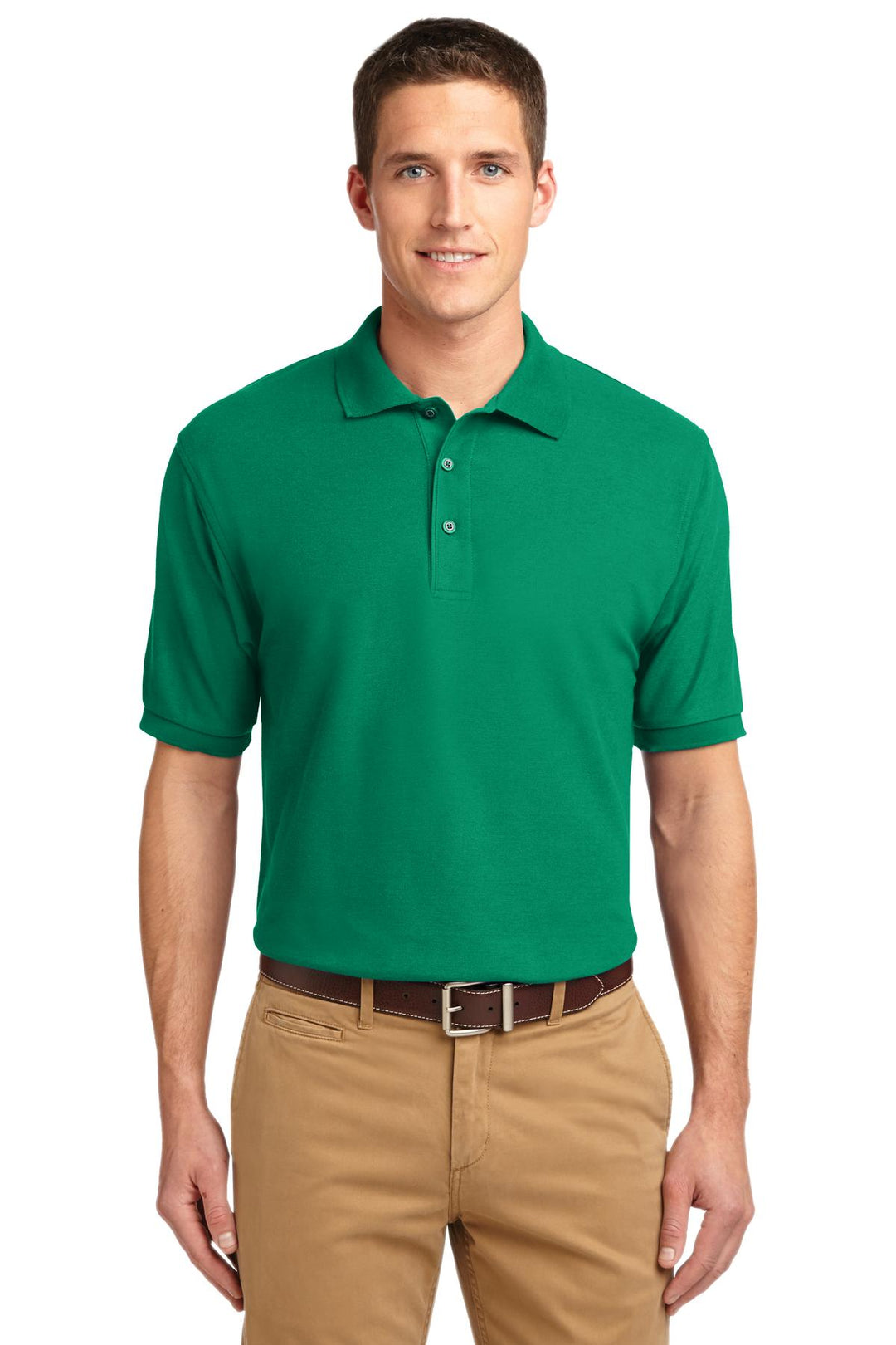 Front View of Kelly Green Port Authority Silk Touch Polo K500