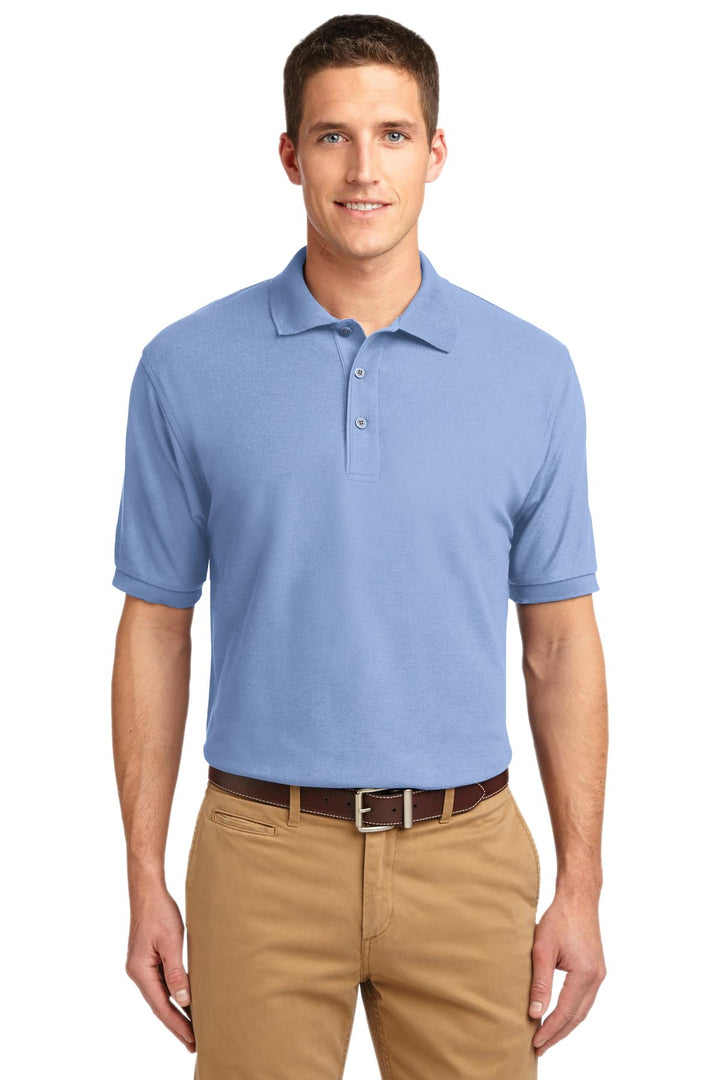 Front View of Light Blue Port Authority Silk Touch Polo K500