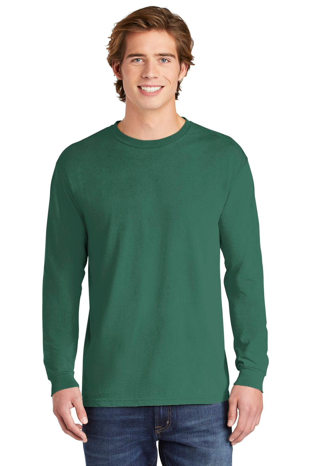 Front View of Light Green COMFORT COLORS Heavyweight Ring Spun Long Sleeve Tee. 6014