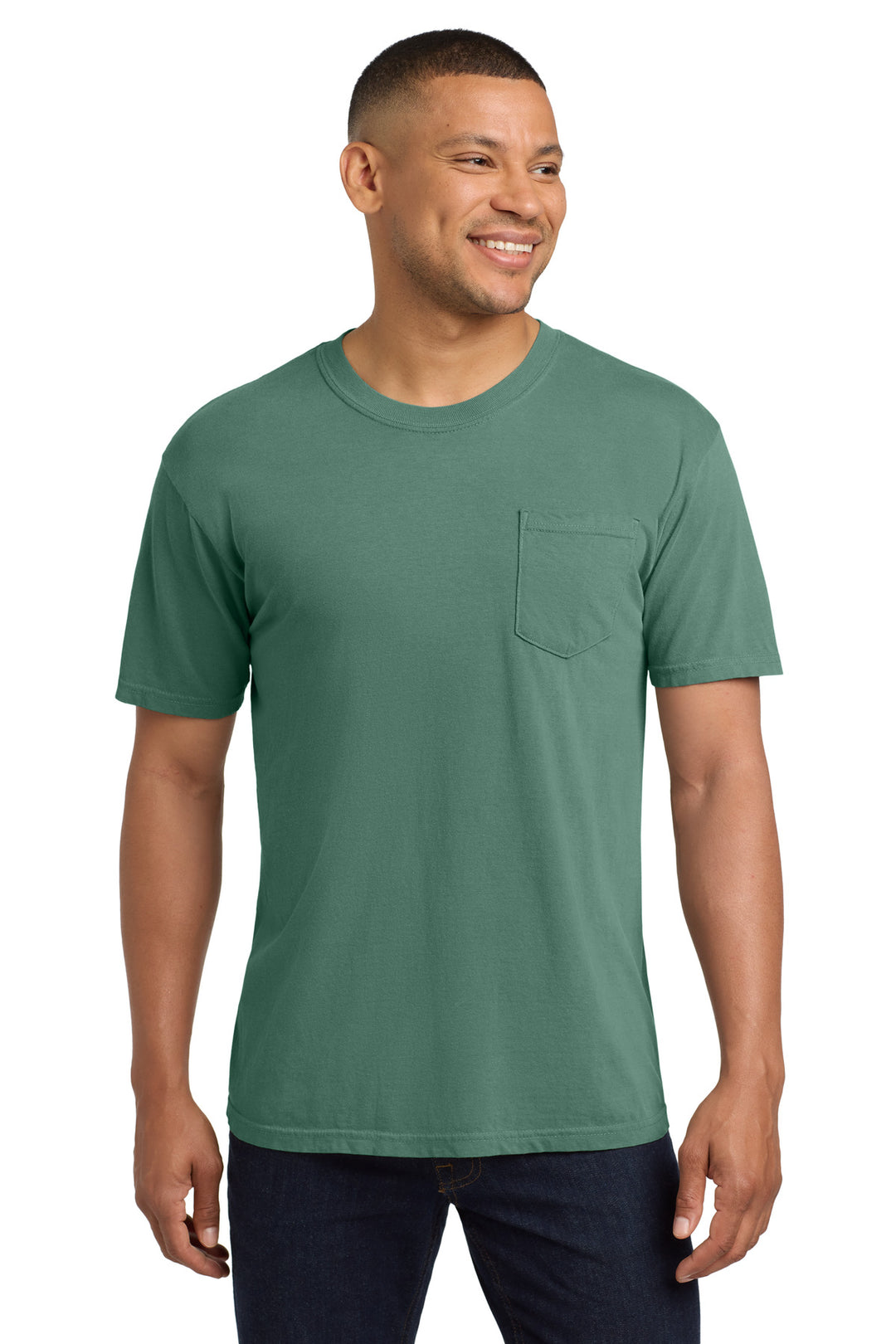 Front View of Light Green COMFORT COLORS Heavyweight Ring Spun Pocket Tee. 6030
