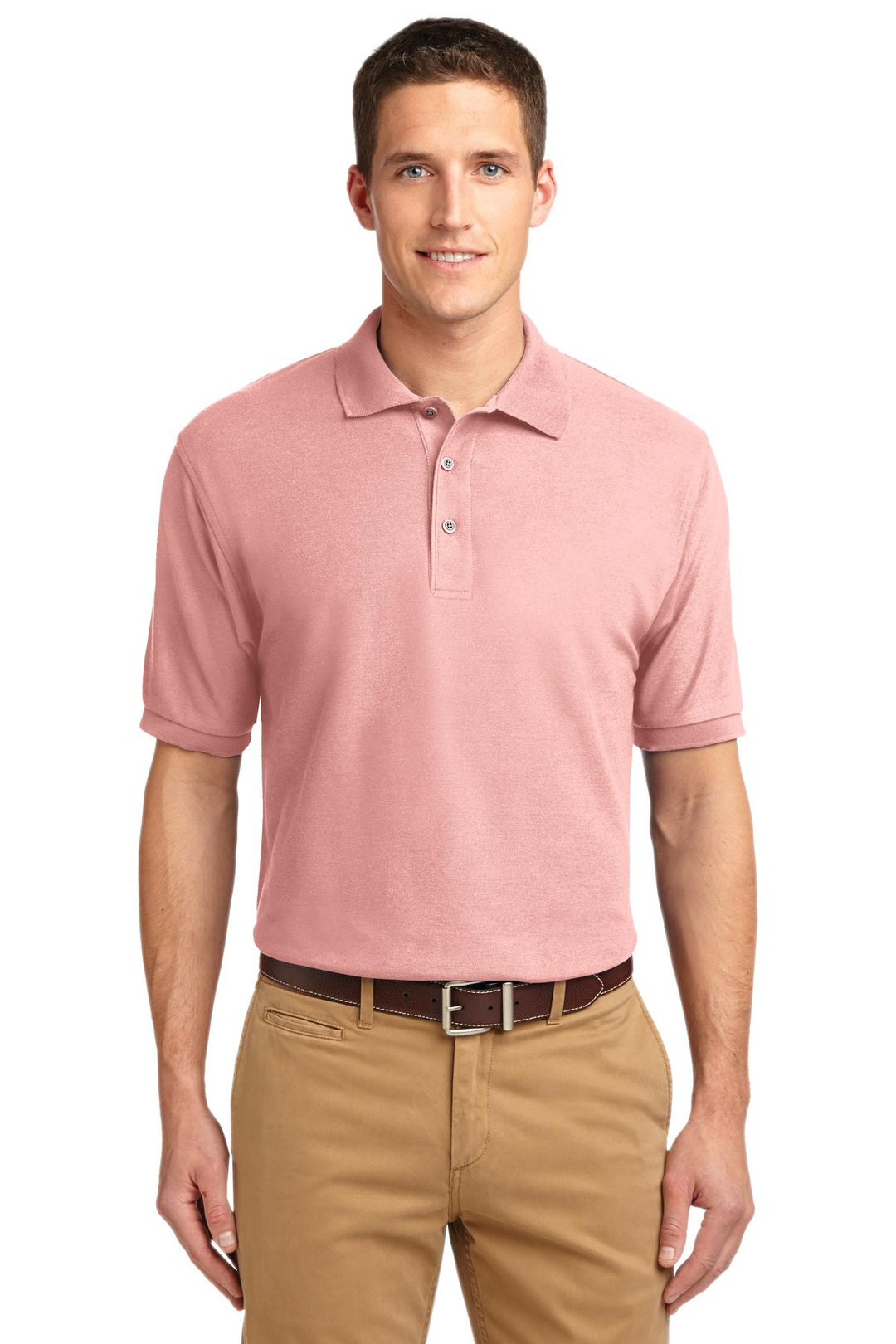 Front View of Light Pink Port Authority Silk Touch Polo K500