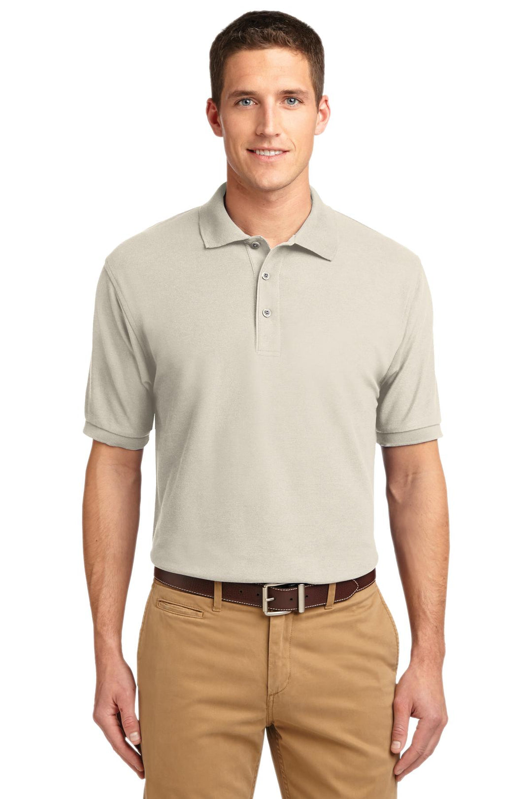 Front View of Light Stone Port Authority Silk Touch Polo K500