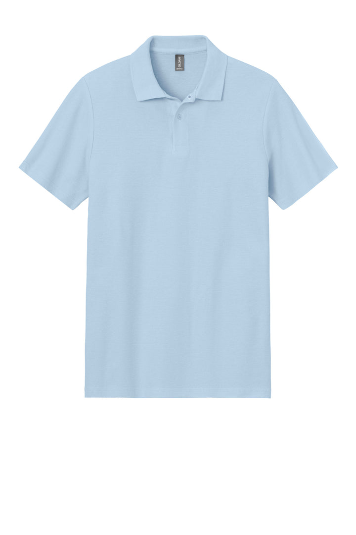 Front View of LightBlue Gildan Softstyle Pique Polo 64800