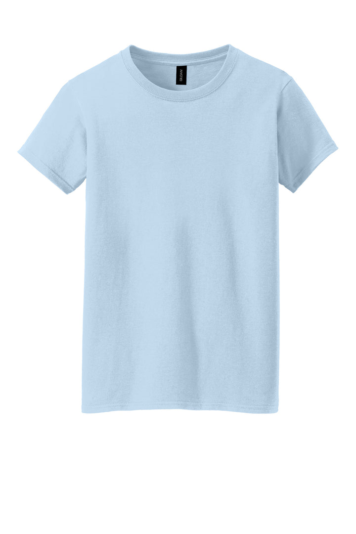Front View of LightBlue Gildan Women's Heavy Cotton 100% Cotton T-Shirt. 5000L