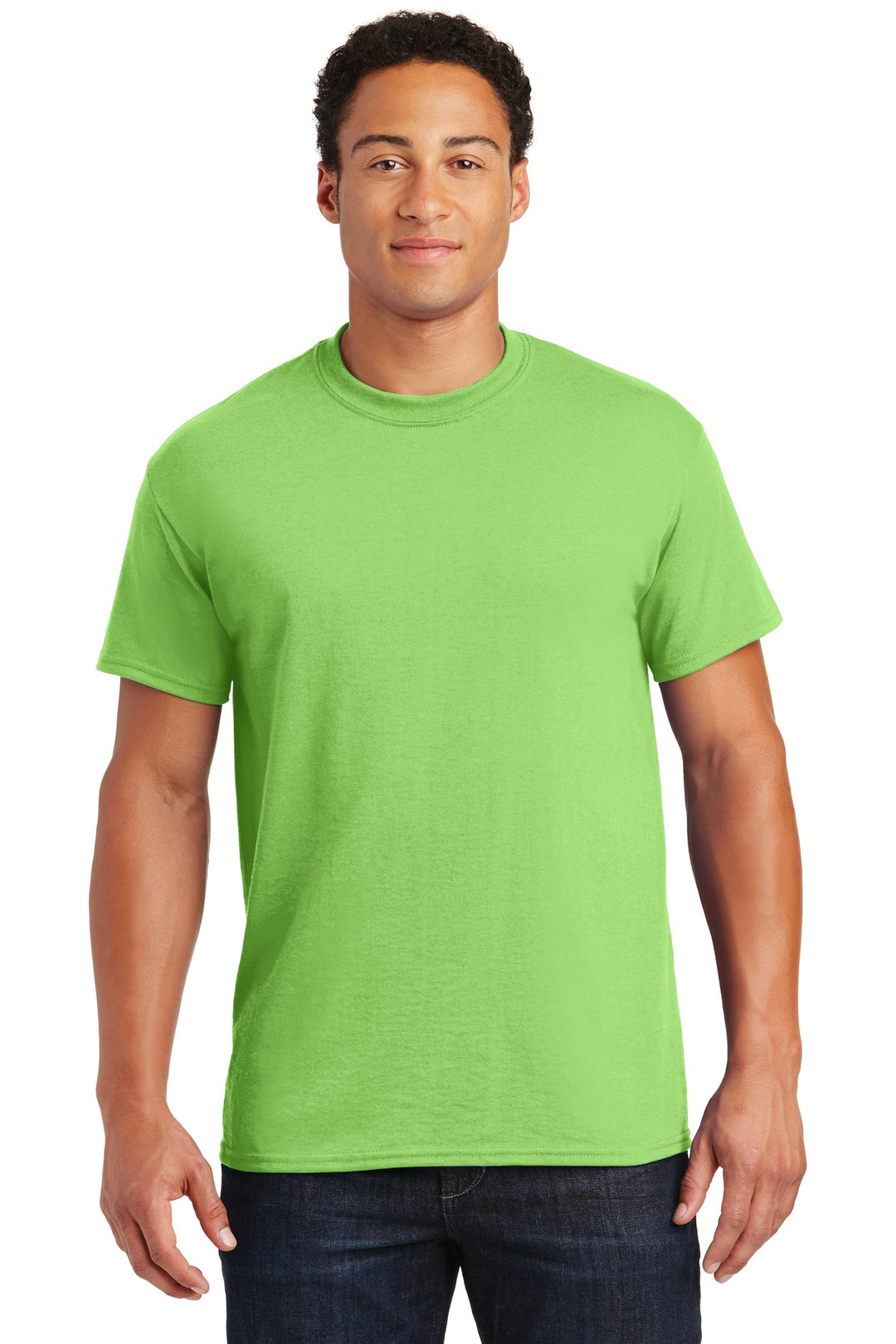 Front View of Lime Gildan DryBlend 50 Cotton/50 Poly T-Shirt. 8000