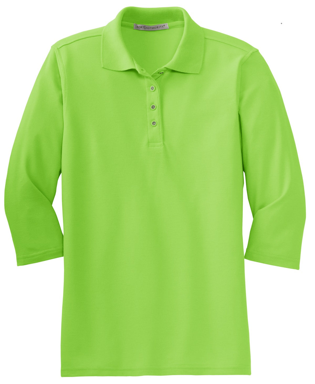 Front View of Lime Port Authority Women's Silk Touch 3/4-Sleeve Polo. L562