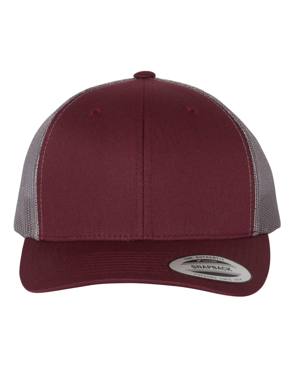 Front View of Maroon/ Grey Retro Trucker Cap - 6606