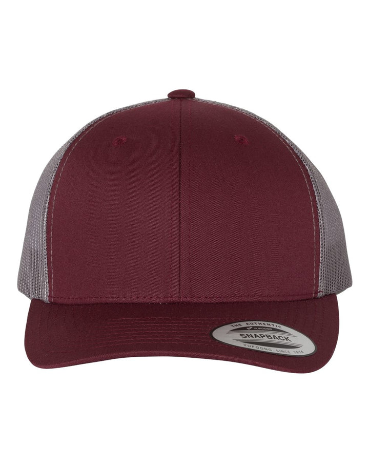 Front View of Maroon/ Grey Retro Trucker Cap - 6606