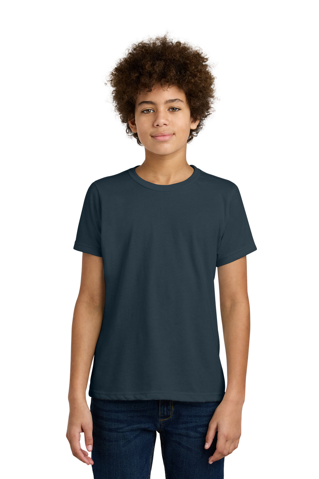 Front View of MdntNavy Next Level Apparel Youth CVC Tee NL3312