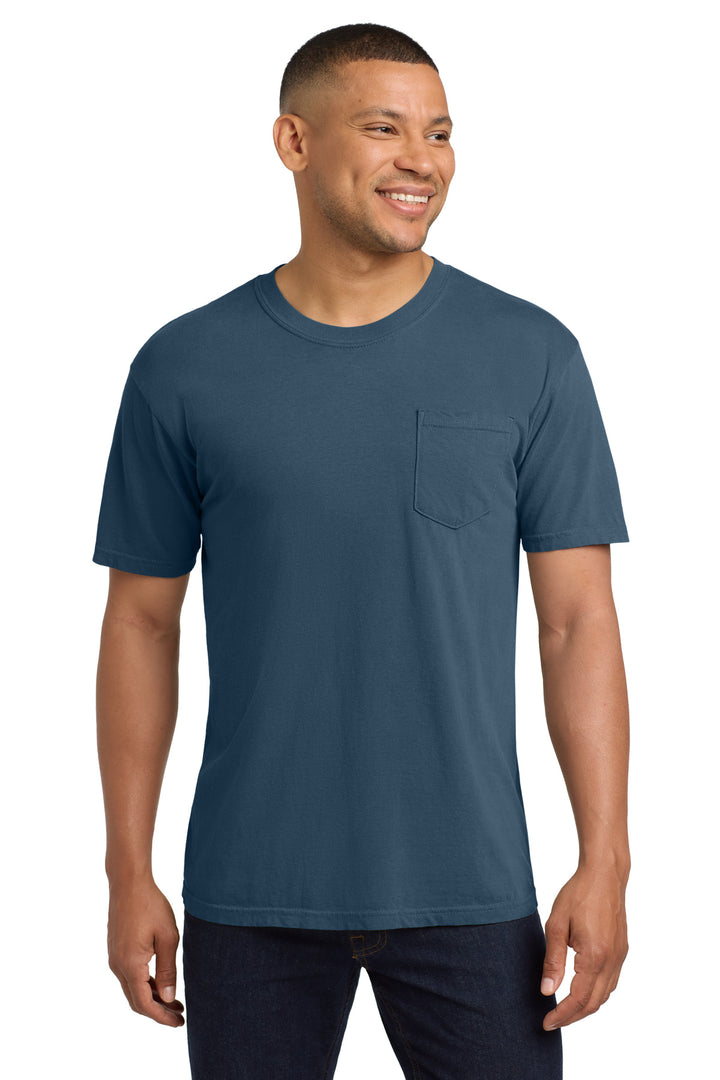 Front View of Midnight COMFORT COLORS Heavyweight Ring Spun Pocket Tee. 6030