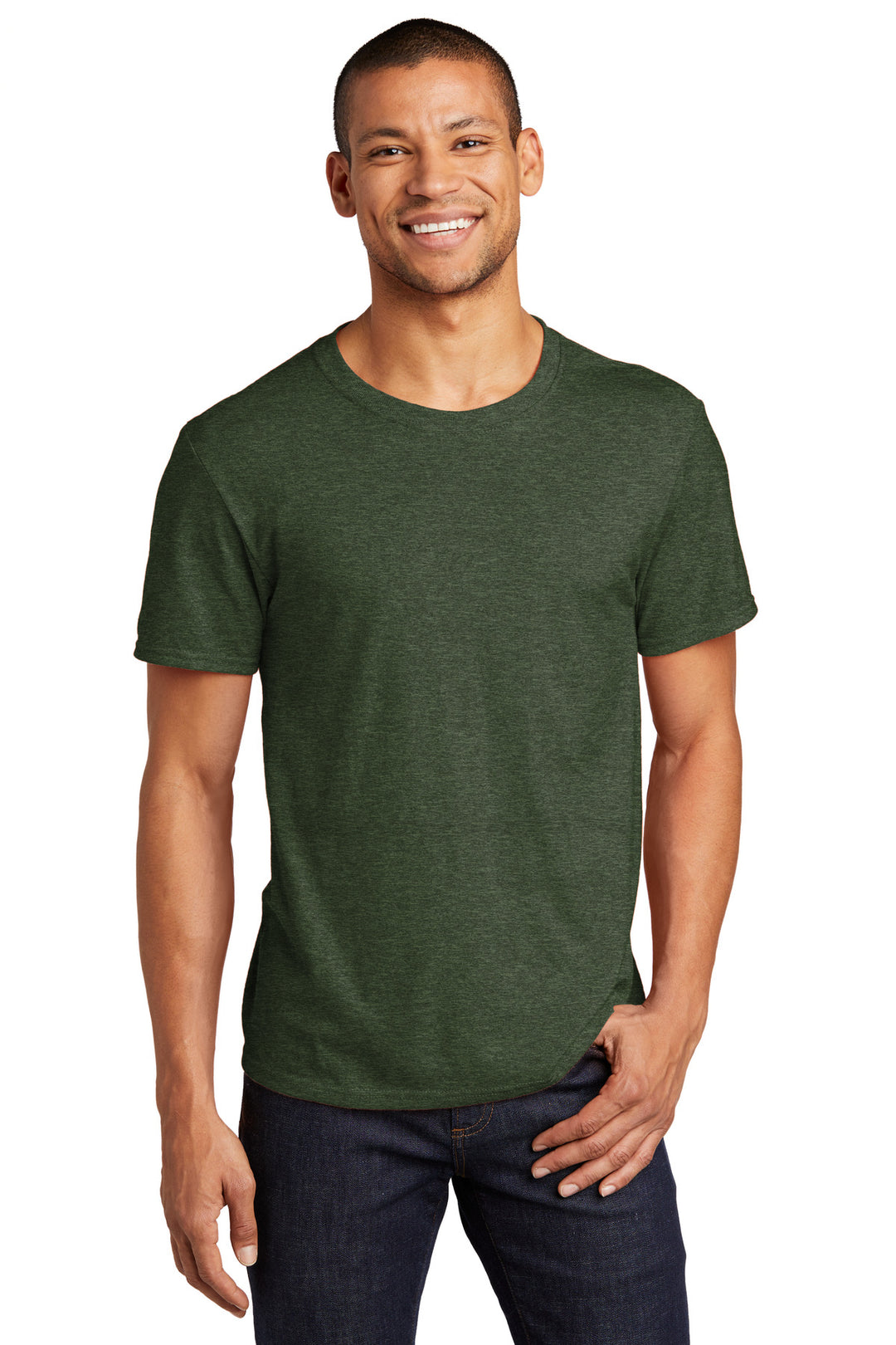 Front View of MilGrnHtr Jerzees Premium Blend Ring Spun T-Shirt 560M
