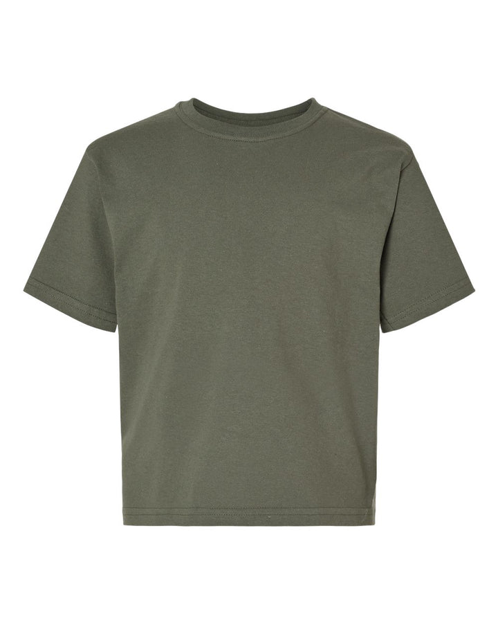 Front View of Military Green Youth Gold Soft Touch T-Shirt - 4850