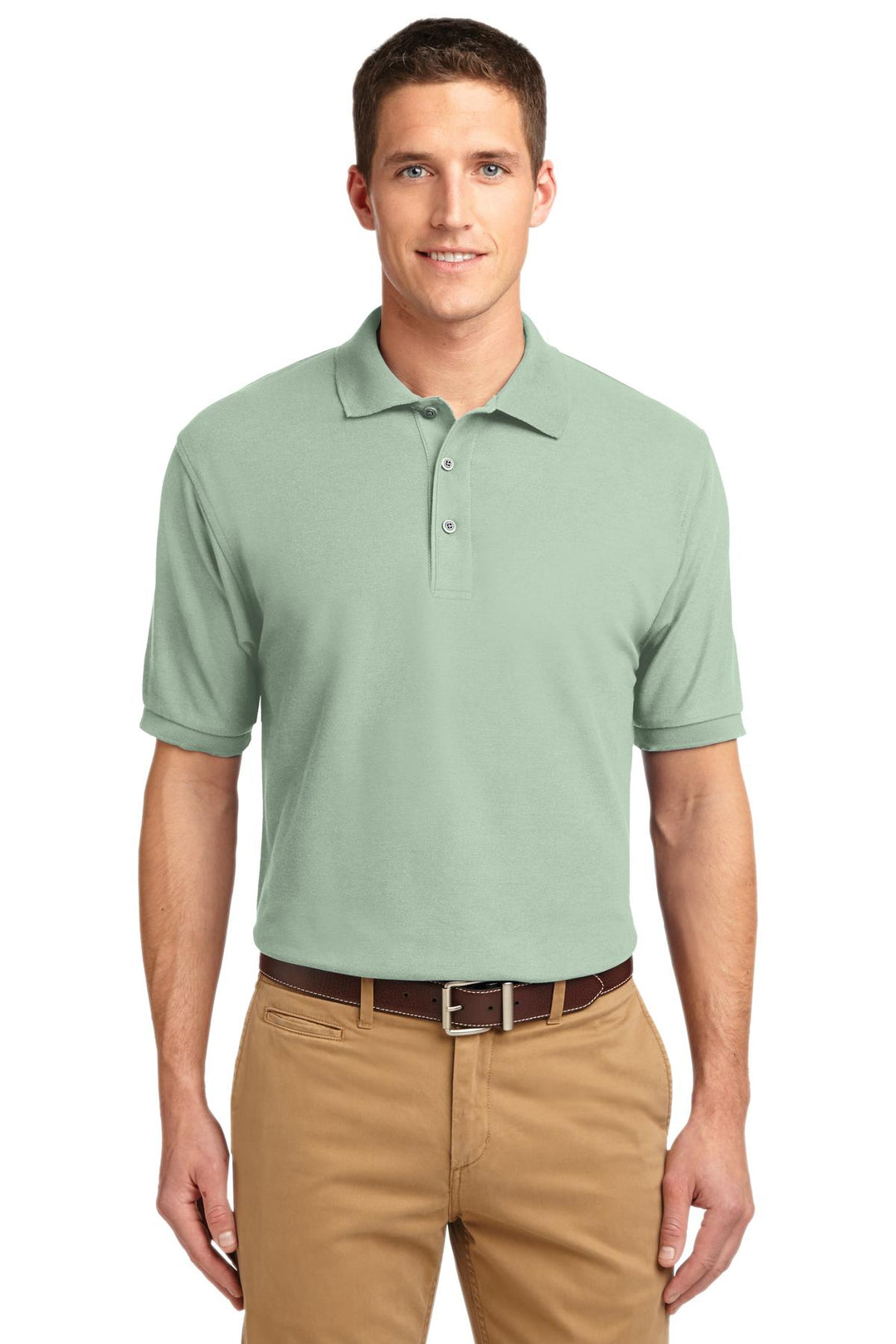 Front View of Mint Green Port Authority Silk Touch Polo K500