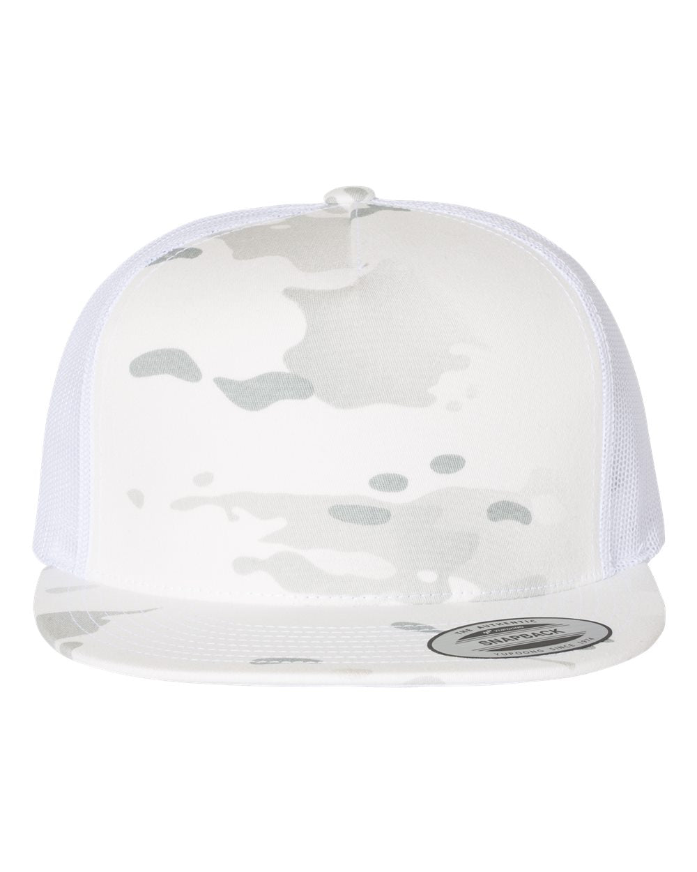 Front View of Multicam Alpine/ White Five-Panel Classic Trucker Cap - 6006