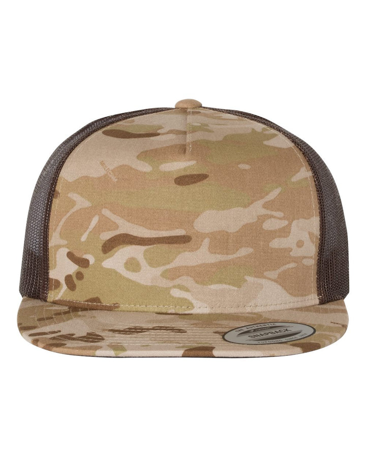 Front View of Multicam Arid/ Brown Five-Panel Classic Trucker Cap - 6006