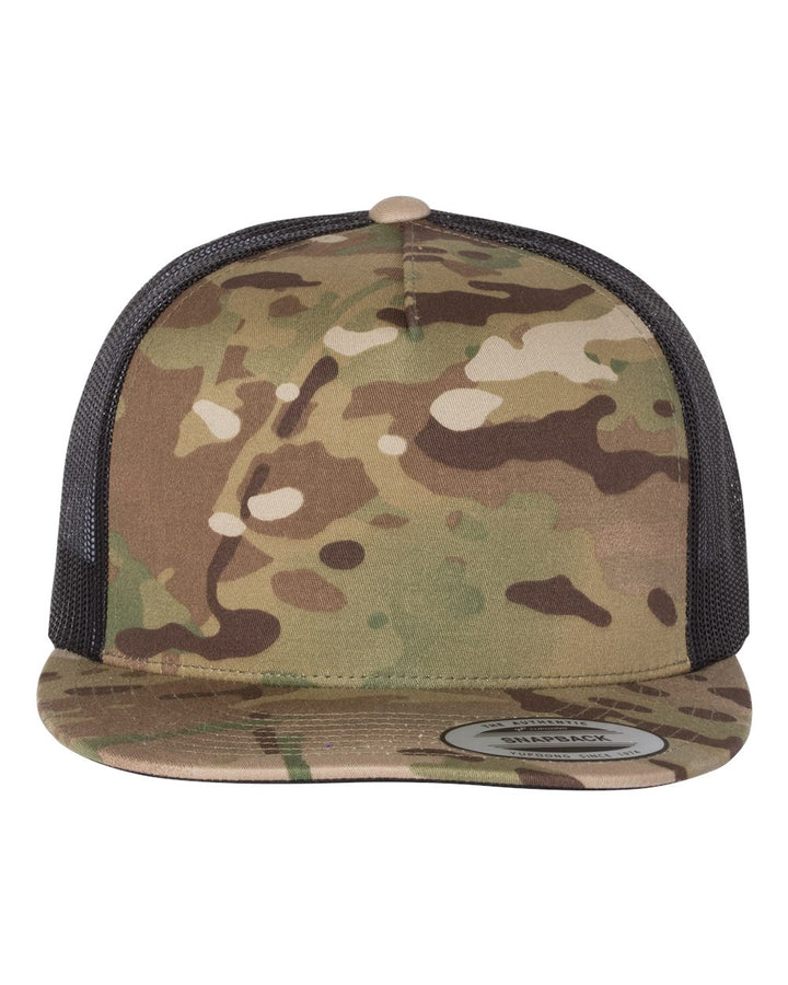 Front View of Multicam Green/ Black Five-Panel Classic Trucker Cap - 6006