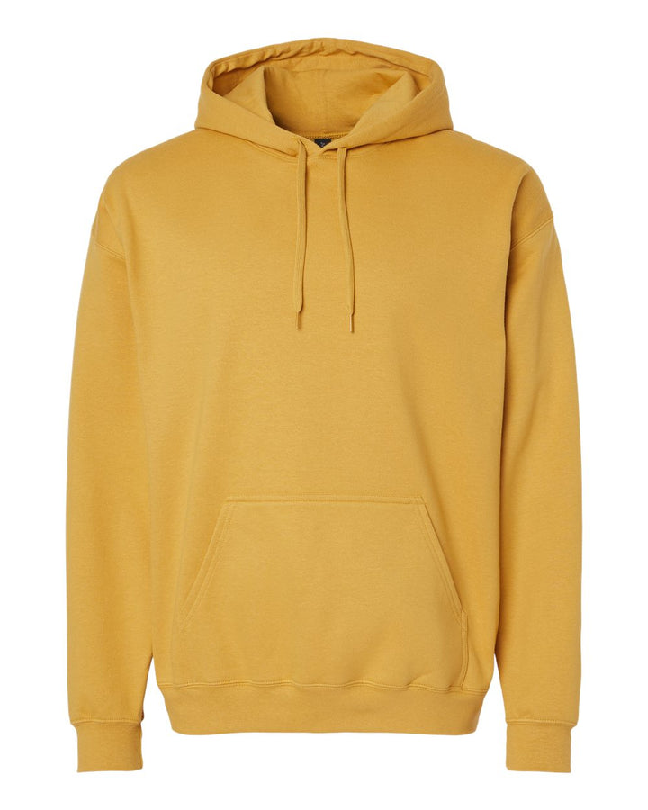 Front View of Mustard Softstyle® Midweight Hooded Sweatshirt - SF500