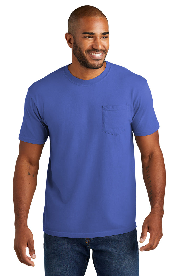 Front View of Mystic COMFORT COLORS Heavyweight Ring Spun Pocket Tee. 6030