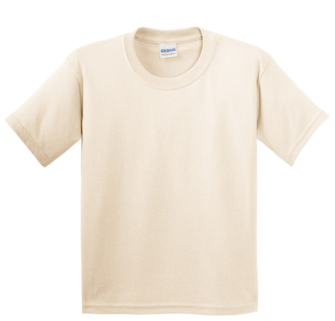 Front View of Natural Gildan - Youth Heavy Cotton 100% Cotton T-Shirt. 5000B