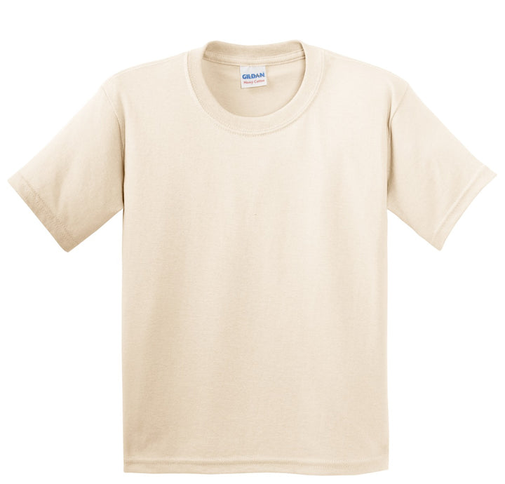 Front View of Natural Gildan - Youth Heavy Cotton 100% Cotton T-Shirt. 5000B