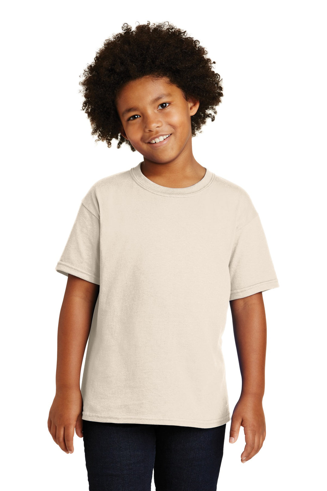 Front View of Natural Gildan - Youth Heavy Cotton 100% Cotton T-Shirt. 5000B