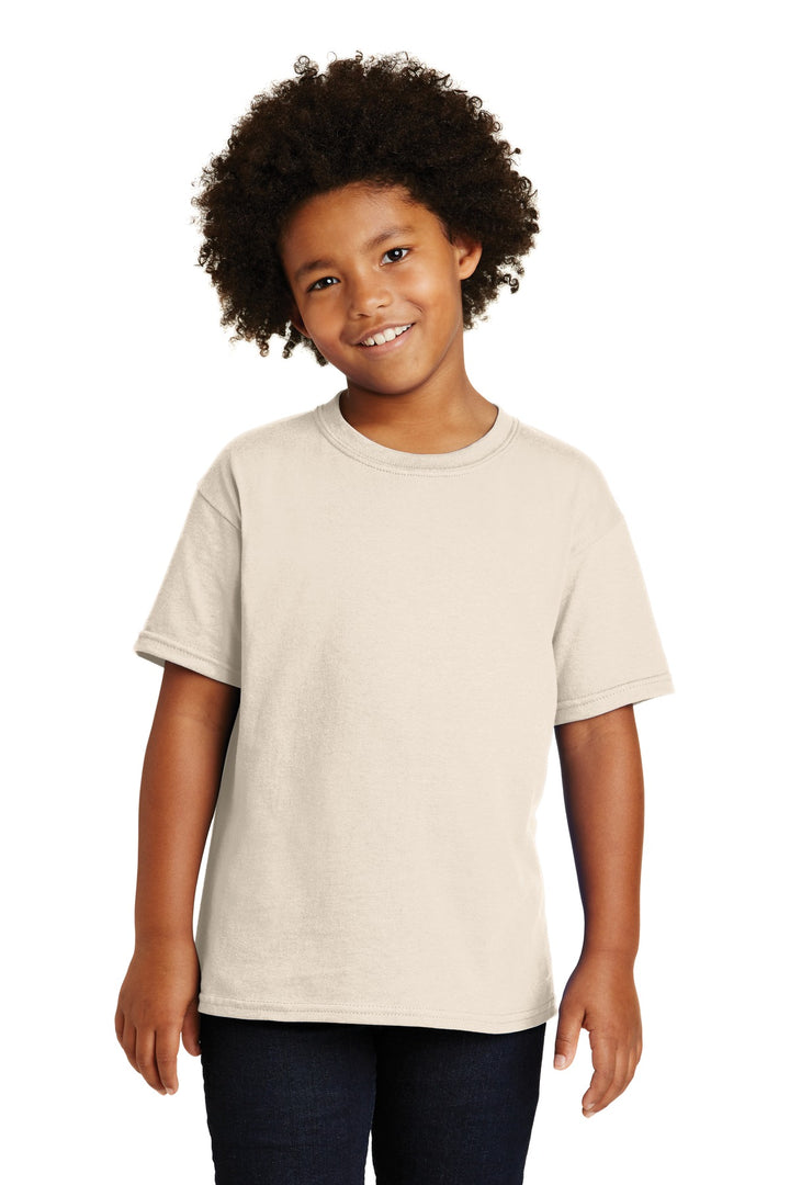 Front View of Natural Gildan - Youth Heavy Cotton 100% Cotton T-Shirt. 5000B