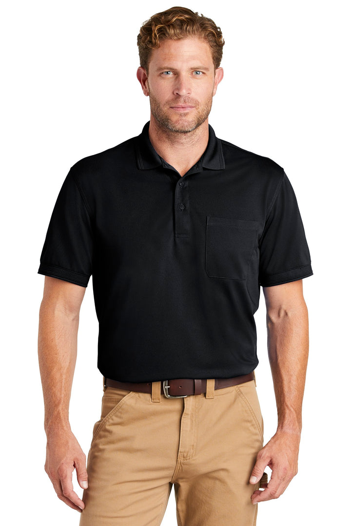 Front View of Navy Blue CornerStone Industrial Snag-Proof Pique Pocket Polo. CS4020P