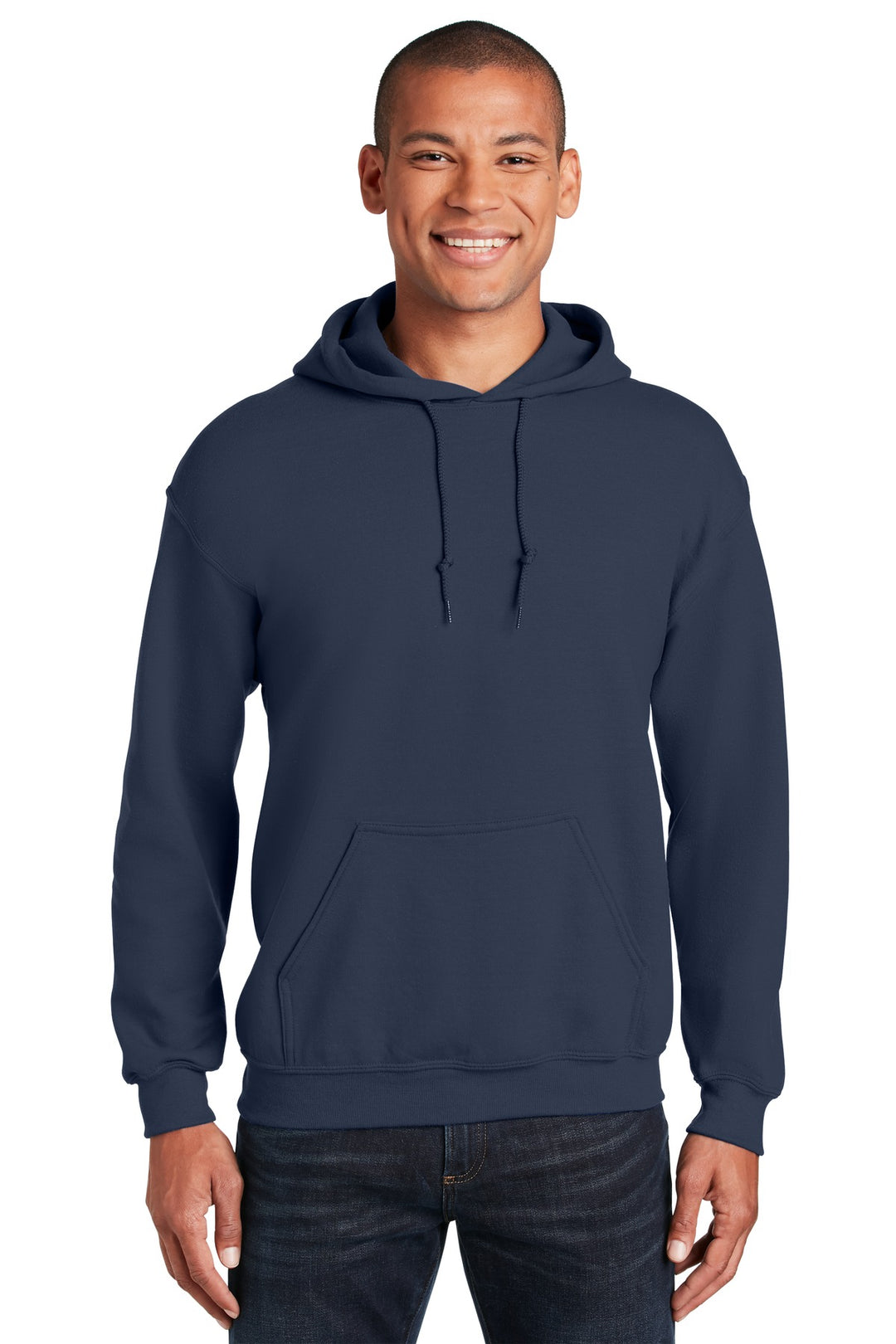 Front View of Navy Gildan - Heavy Blend Hooded Sweatshirt. 18500