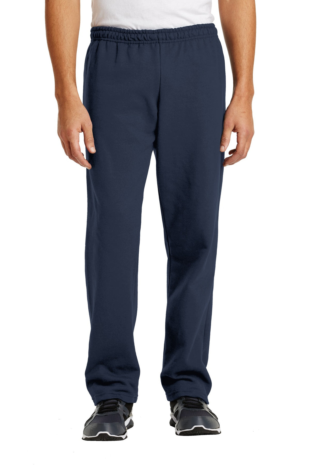 Front View of Navy Gildan Heavy Blend Open Bottom Sweatpant. 18400