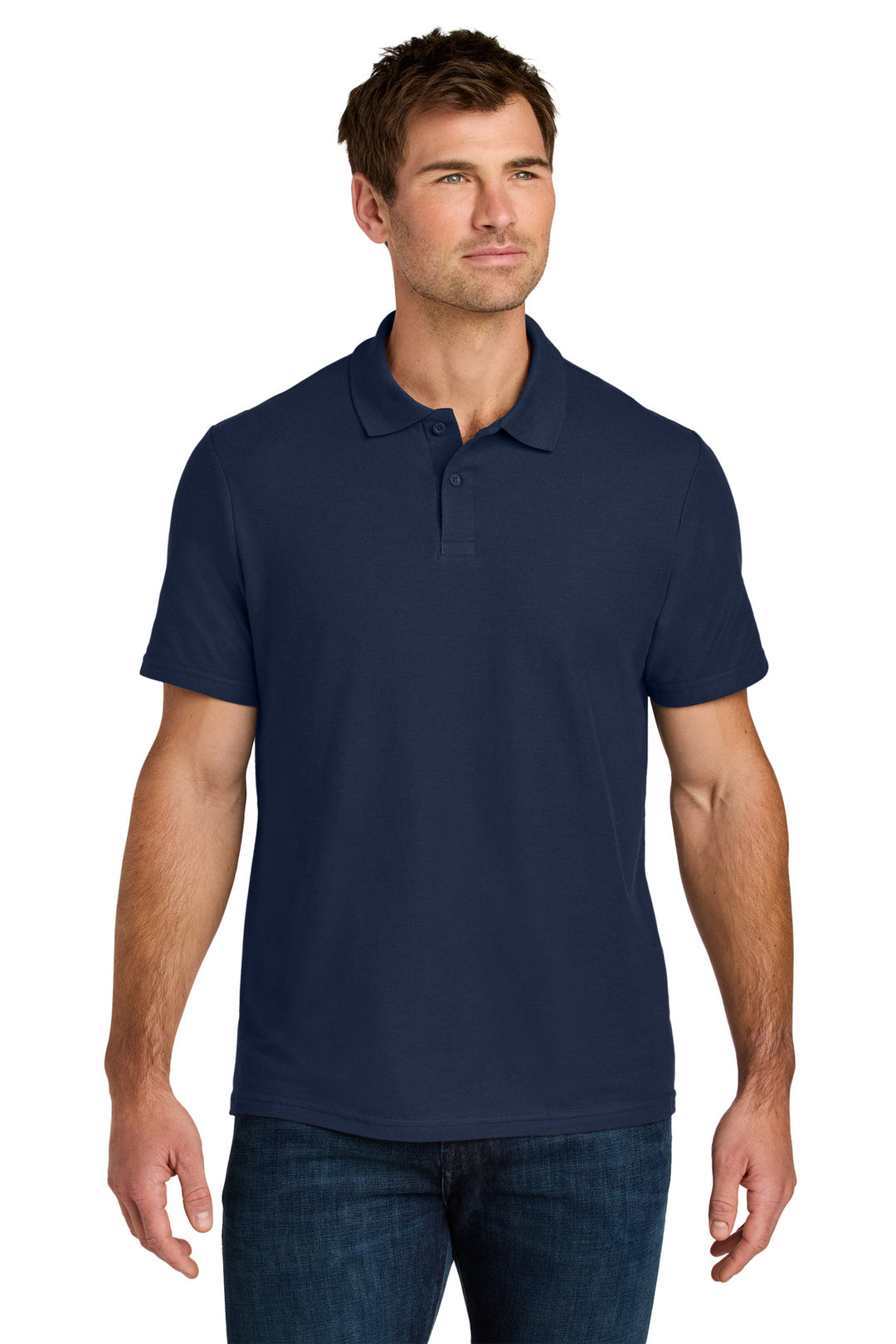 Front View of Navy Gildan Softstyle Pique Polo 64800