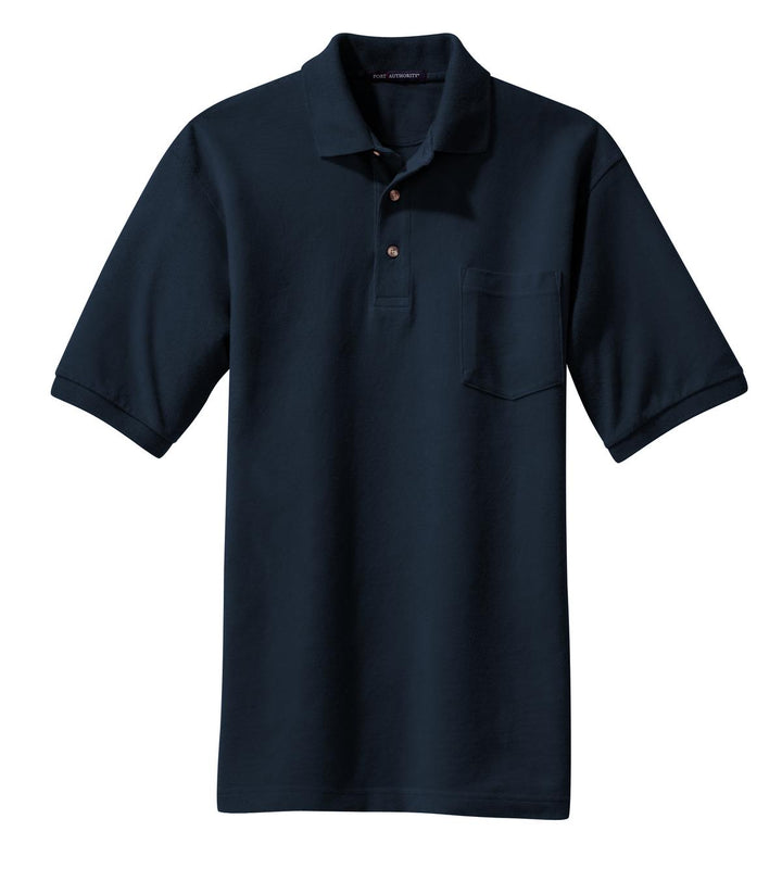 Front View of Navy Port Authority Heavyweight Cotton Pique Polo with Pocket. K420P