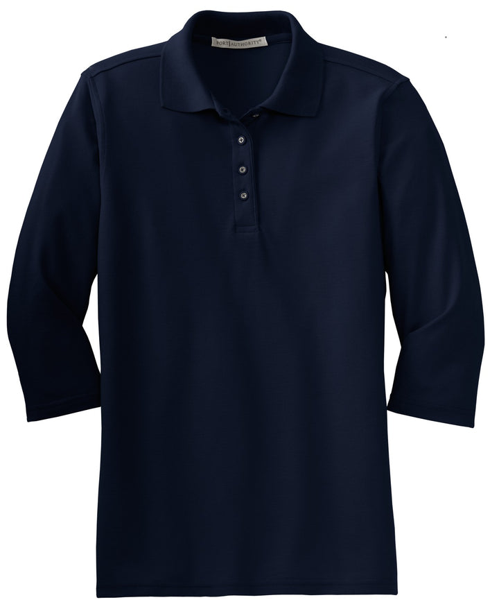 Front View of Navy Port Authority Women's Silk Touch 3/4-Sleeve Polo. L562