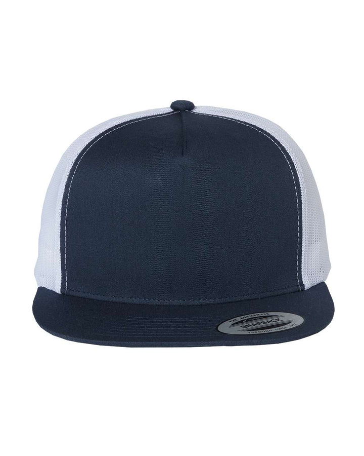 Front View of Navy/ White Five-Panel Classic Trucker Cap - 6006