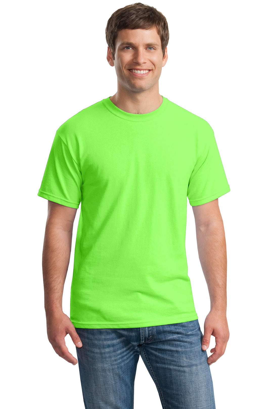 Front View of Neon Green Gildan - Heavy Cotton 100% Cotton T-Shirt. 5000