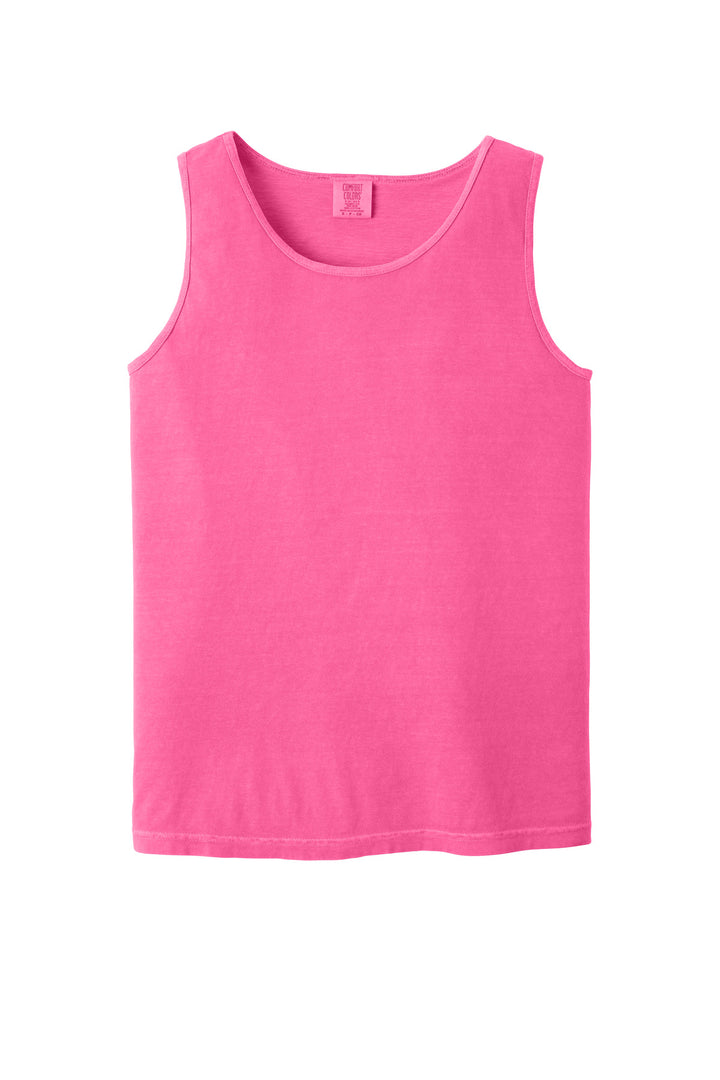 Front View of Neon Pink COMFORT COLORS Heavyweight Ring Spun Tank Top. 9360