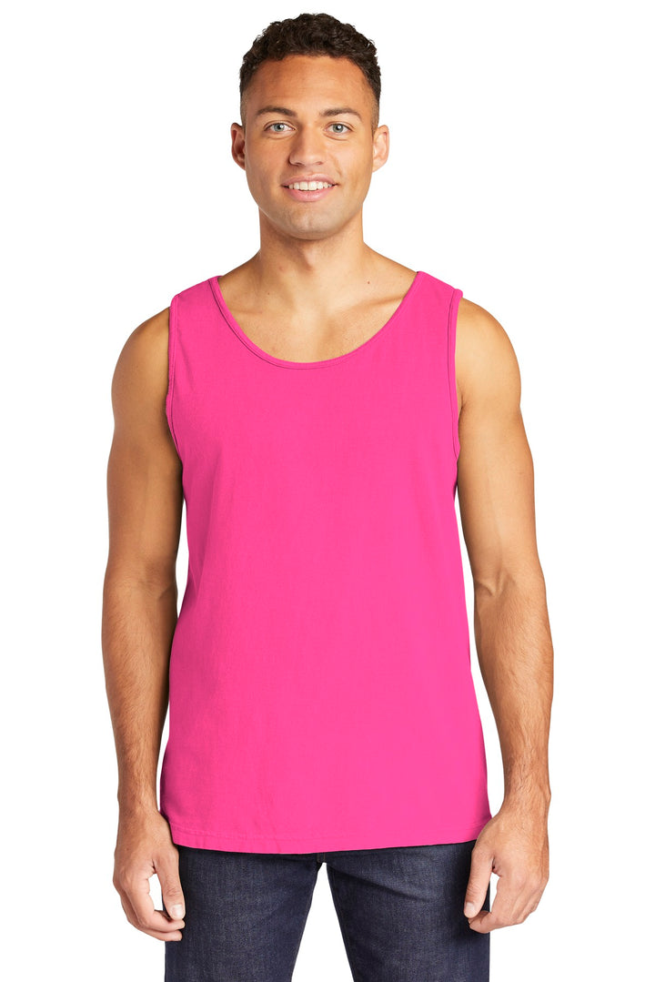 Front View of Neon Pink COMFORT COLORS Heavyweight Ring Spun Tank Top. 9360