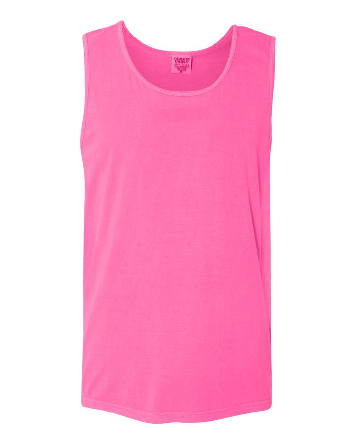 Front View of Neon Pink Garment-Dyed Heavyweight Tank Top - 9360
